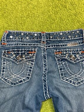 L.A. Idol Blue Boot Cut Jeans with Rhinestone & Stud Details